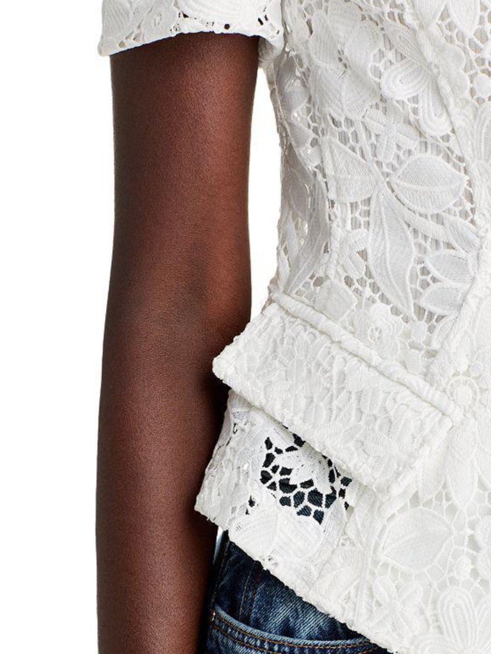 GENERATION LOVE Lace Short-Sleeve Blazer Jacket - White - Picture 3 of 16